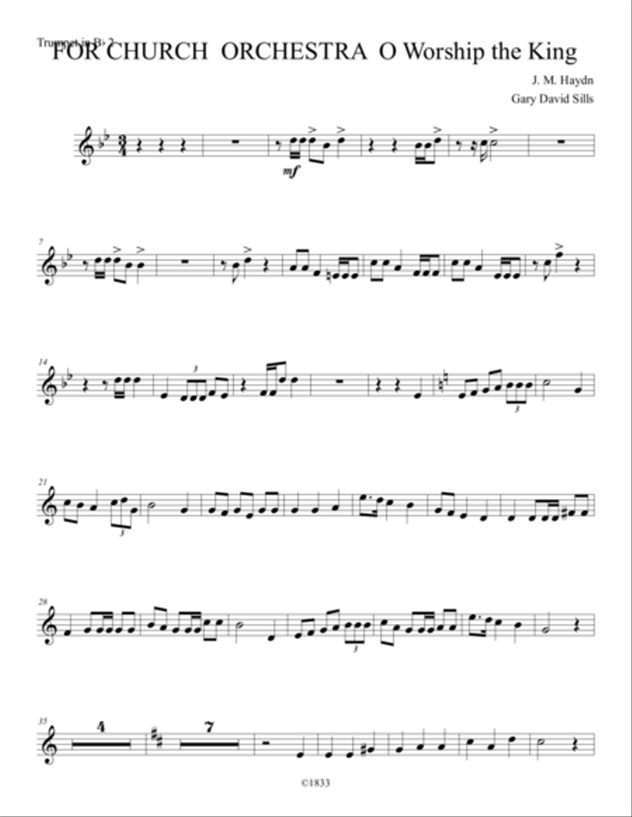 For Church Orchestra O Worship the King Trumpet 2 Trumpet Solo scores gallery preview page 1