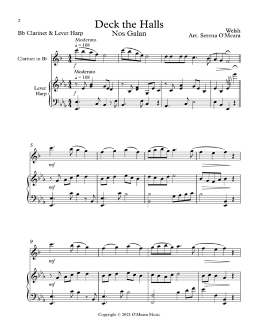 Deck The Halls, Duet for Bb Clarinet and Lever Harp image number null