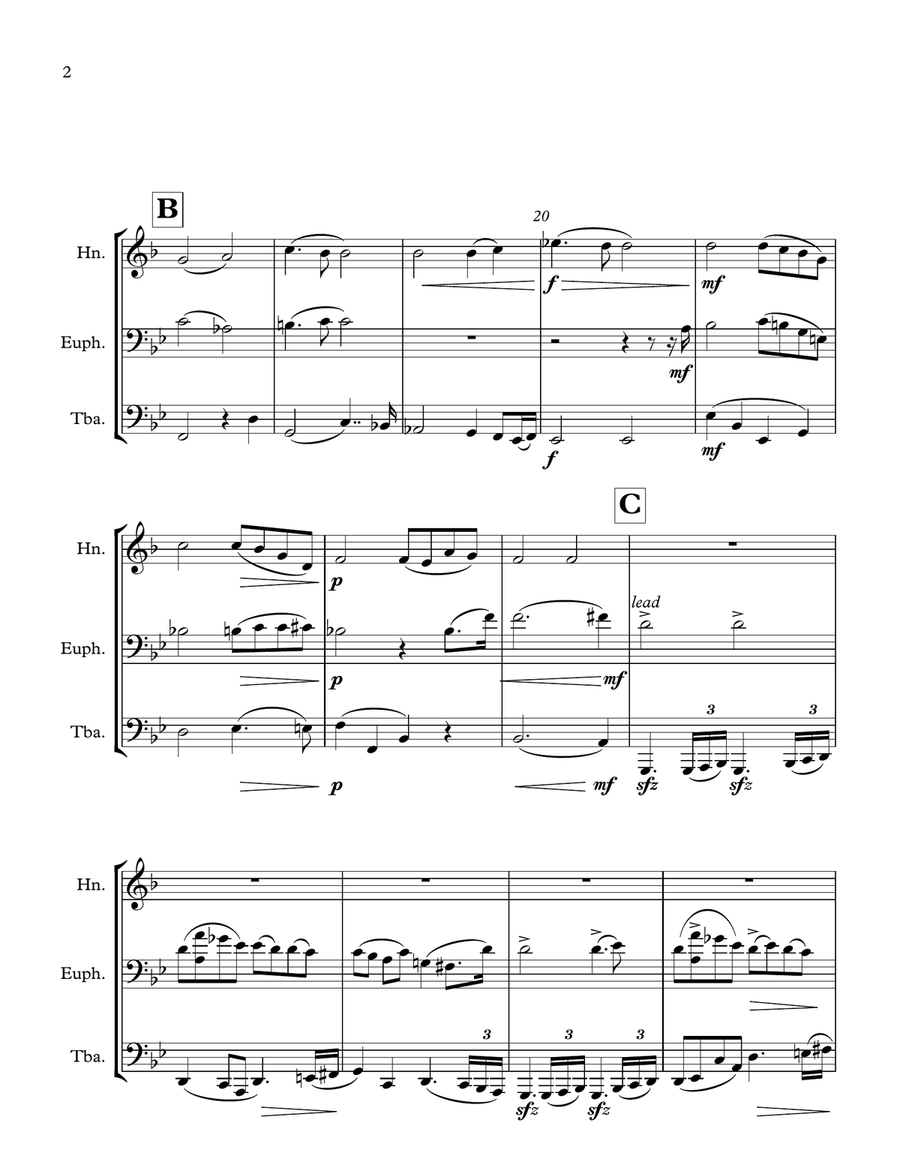 Schubert Impromptu Opus 90 for french horn, euphonium and tuba Brass Ensemble scores gallery preview page 3