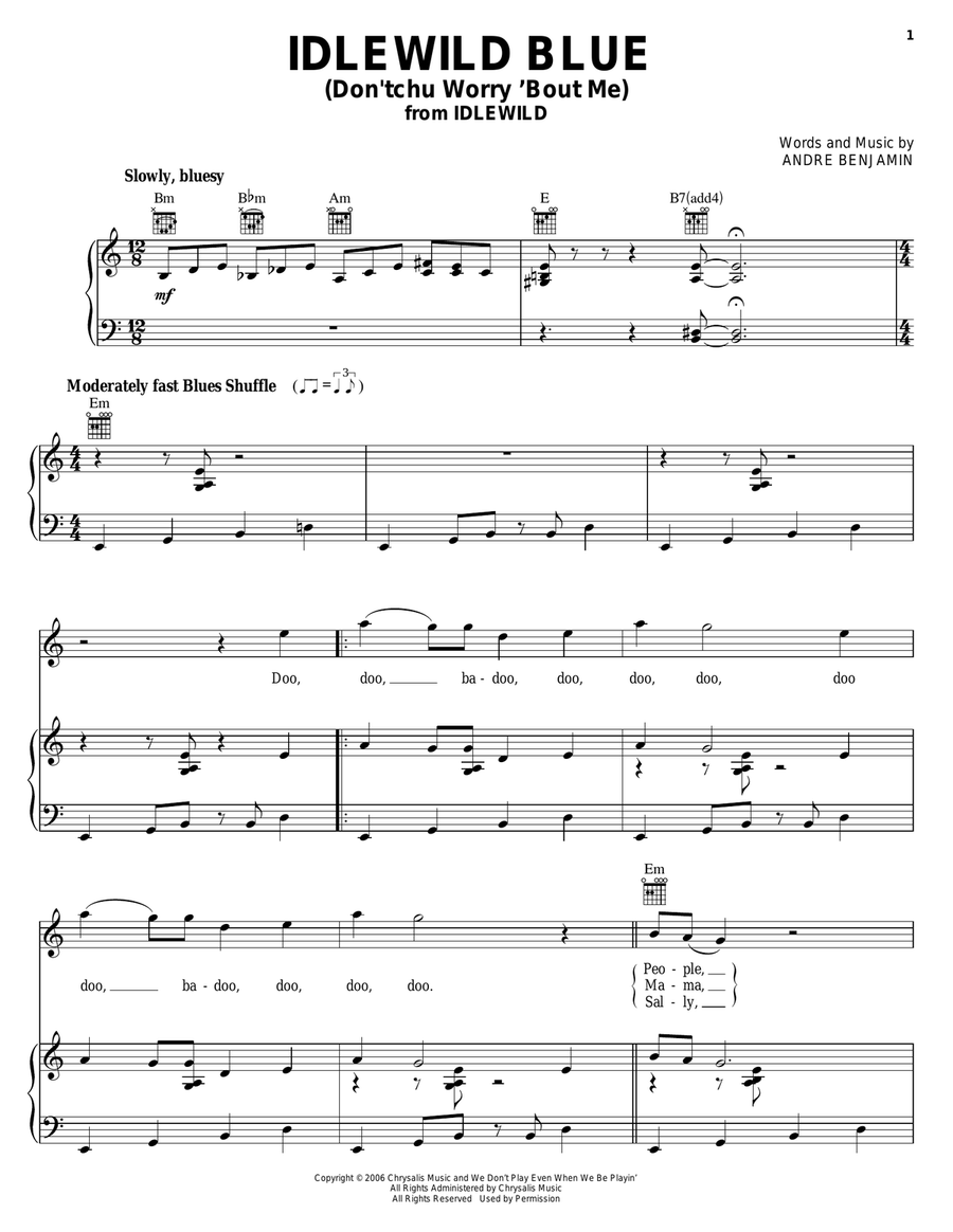 Idlewild Blue (Don'tchu Worry 'Bout Me) Piano, Vocal, Guitar scores gallery preview page 1