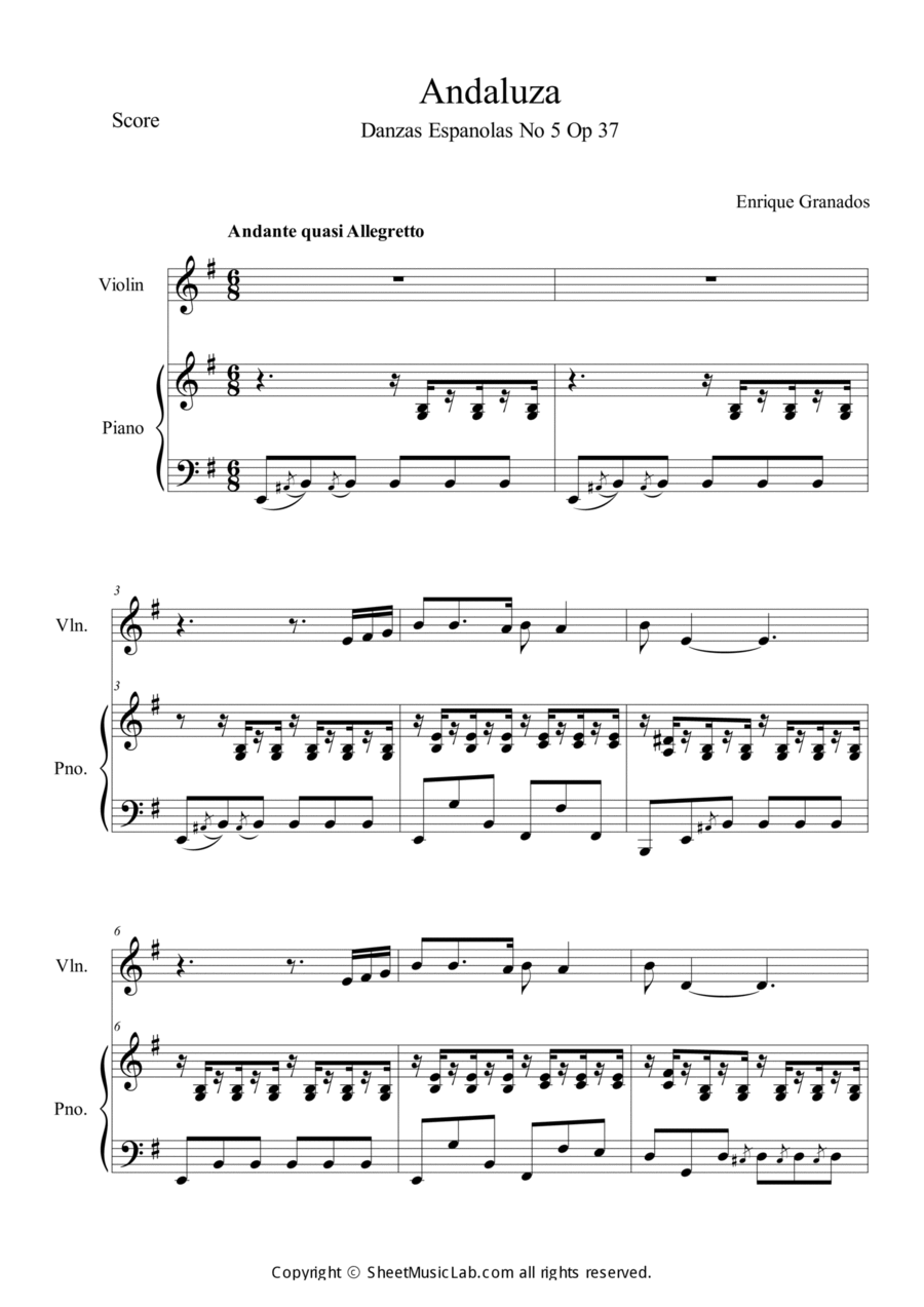 Andaluza Violin Solo scores gallery preview page 1