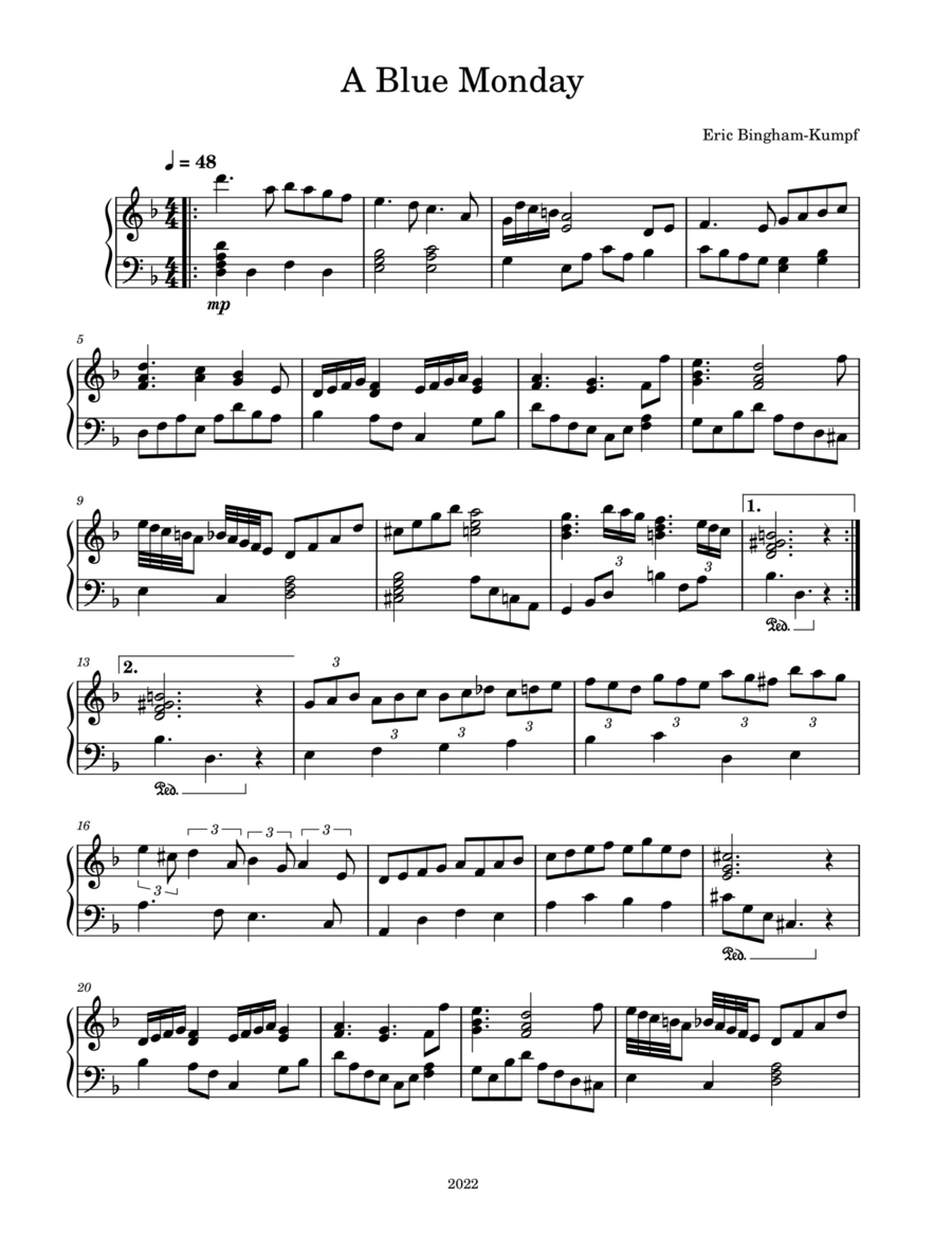 A Blue Monday A Blue Monday Piano Solo scores gallery preview page 1