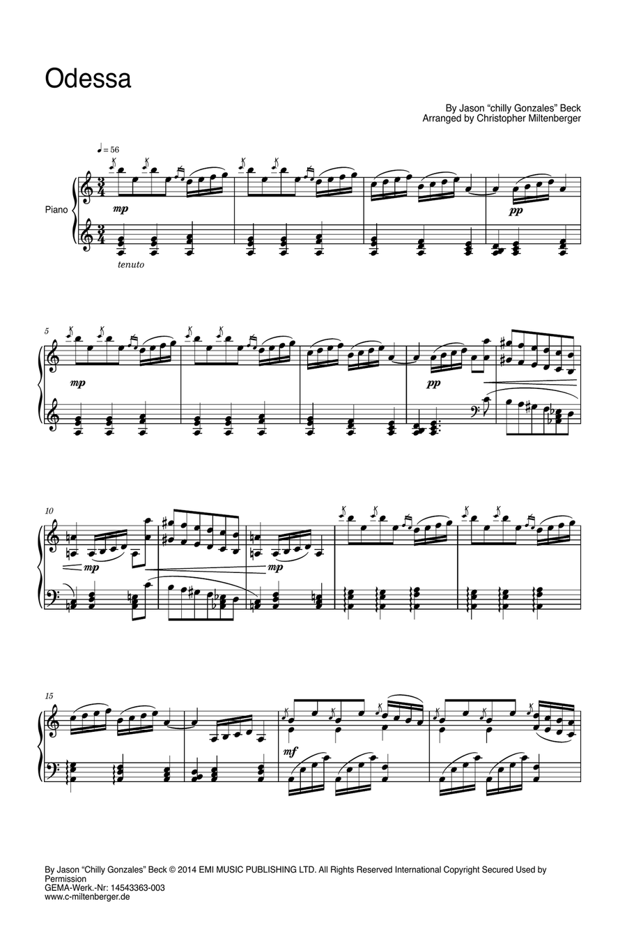 Odessa Odessa Piano Solo scores gallery preview page 1