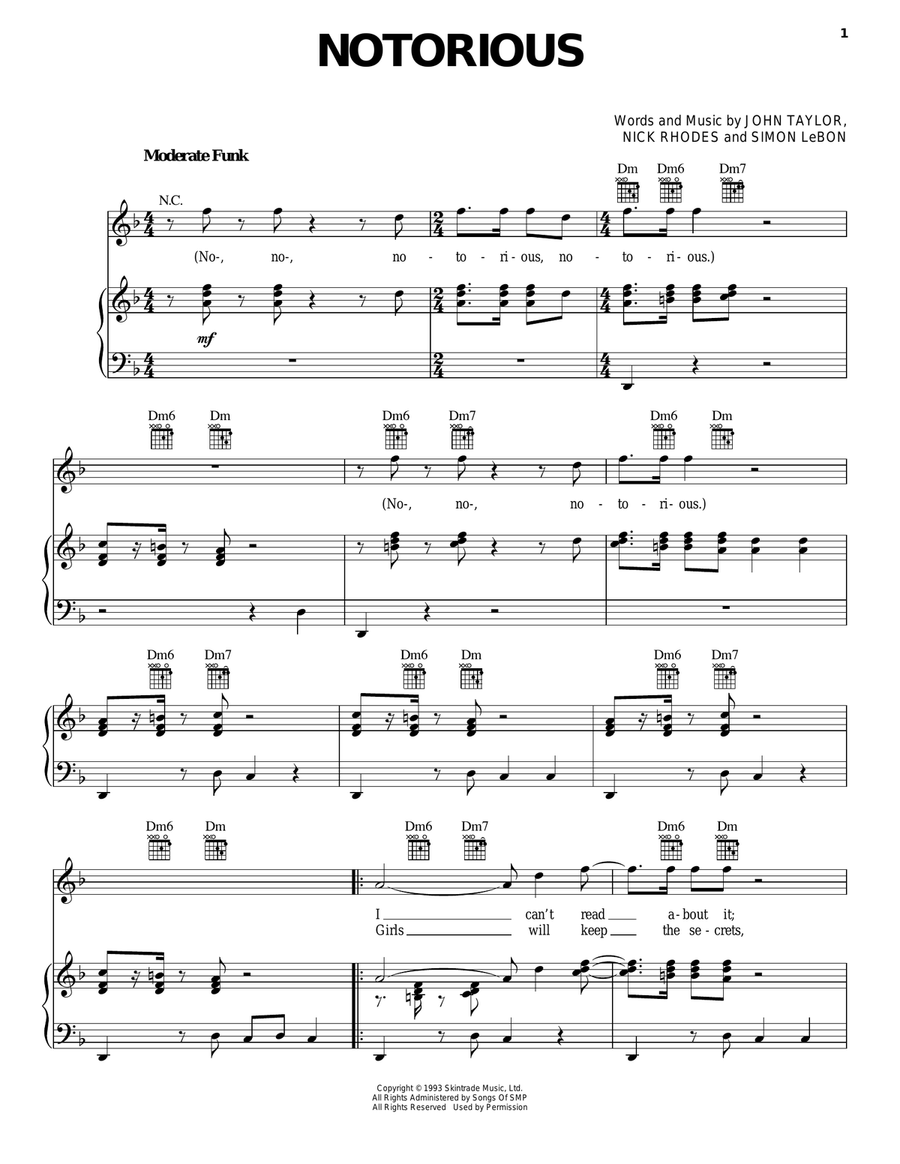 Notorious Piano, Vocal, Guitar scores gallery preview page 1
