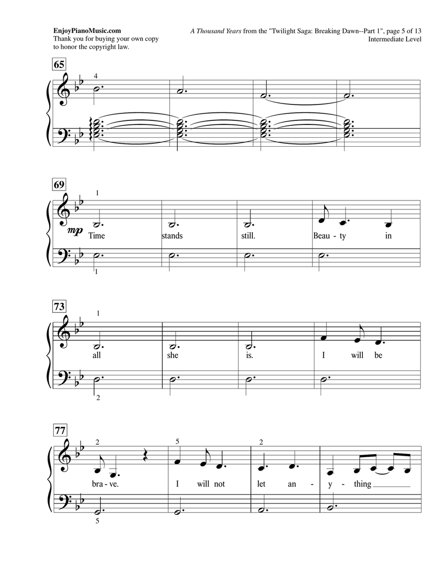 A Thousand Years Piano Method scores gallery preview page 6