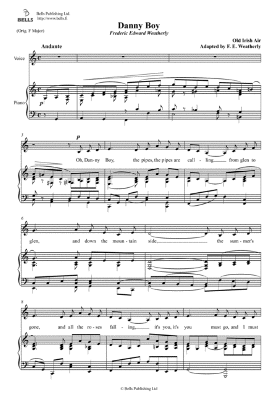 Danny Boy (Solo song) (C Major) Voice Solo scores gallery preview page 1