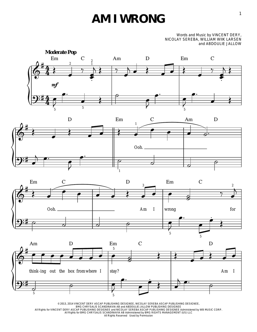 Am I Wrong Am I Wrong Easy Piano scores gallery preview page 1