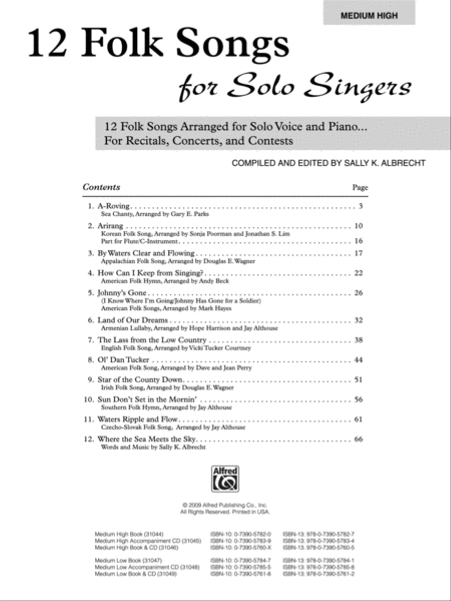 12 Folk Songs for Solo Singers image number null