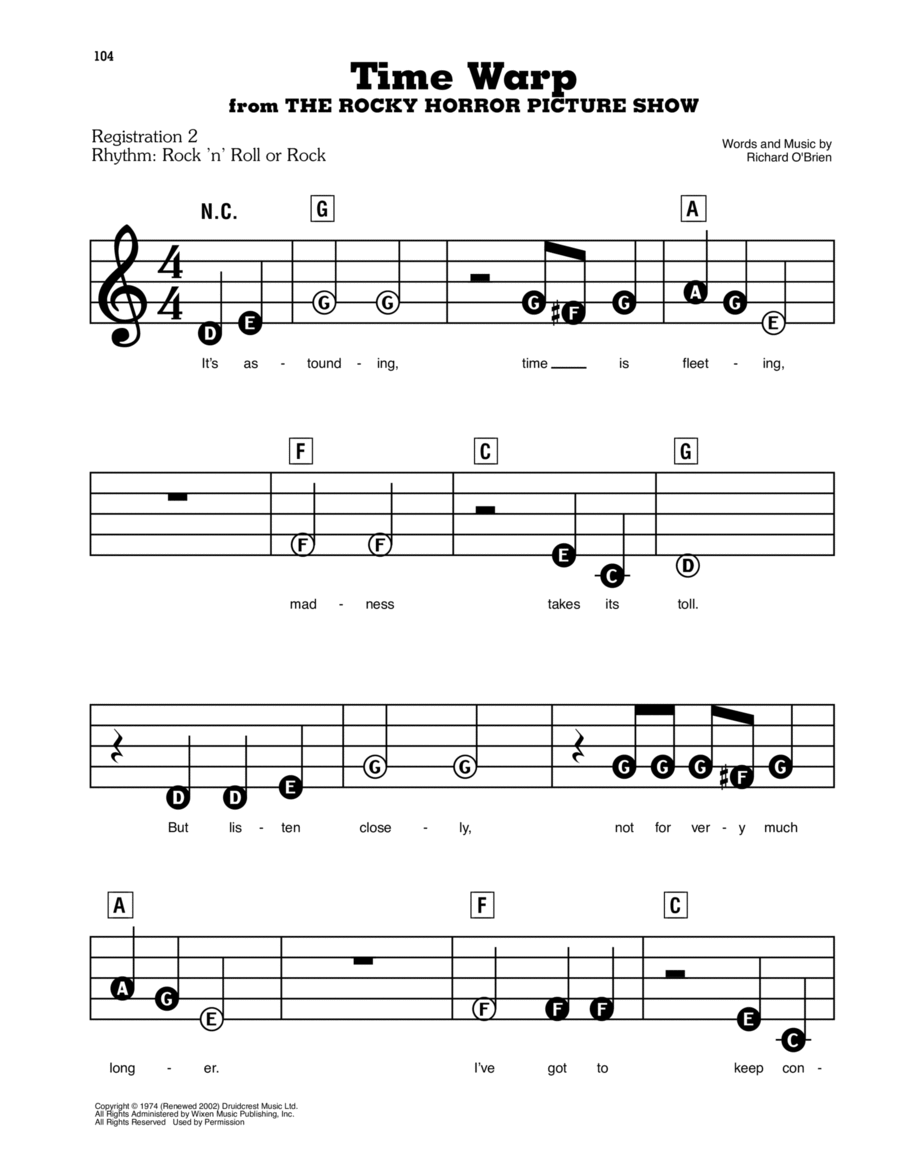 Time Warp (from The Rocky Horror Picture Show) Electronic Keyboard scores gallery preview page 1