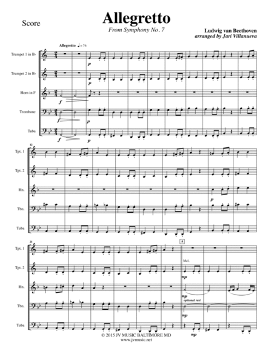Allegretto from Symphony No. 7 By Beethoven Brass Ensemble scores gallery preview page 2