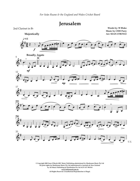Jerusalem (in key of F) - Bb Clarinet 2