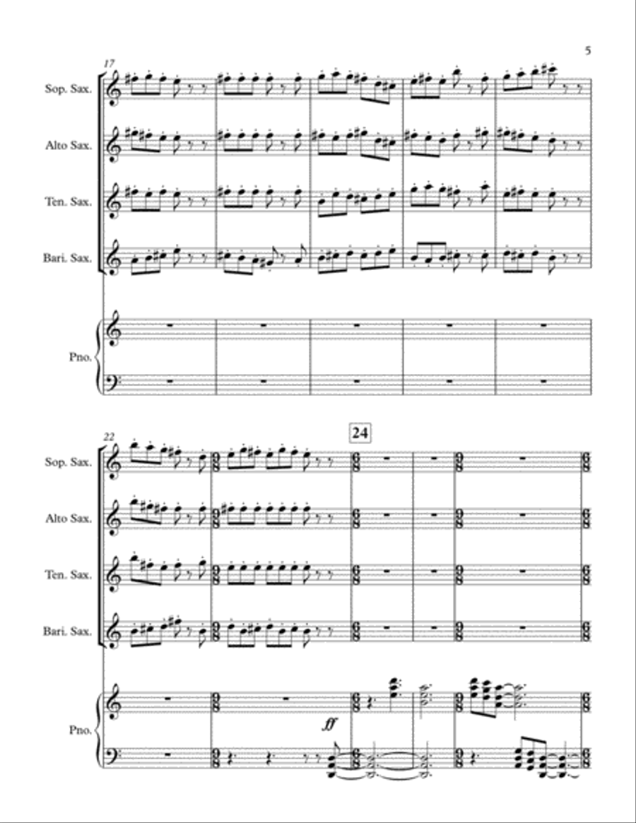 O'Keeffe for Saxophone Quartet and Piano Woodwind Ensemble scores gallery preview page 5
