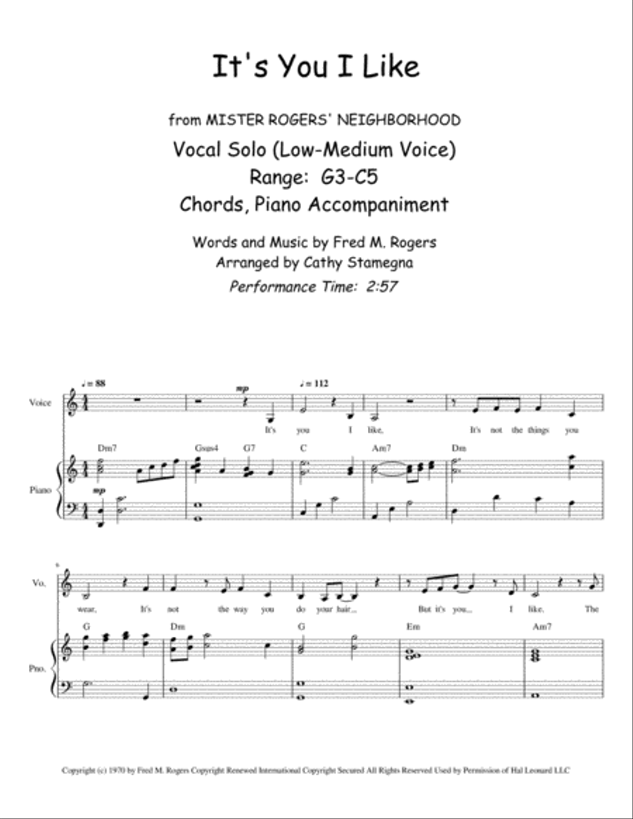 It's You I Like from MISTER ROGERS' NEIGHBORHOOD Medium Voice scores gallery preview page 2