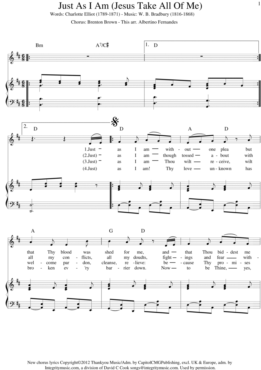 Jesus Take All Of Me (just As I Am) Piano, Vocal, Guitar scores gallery preview page 1