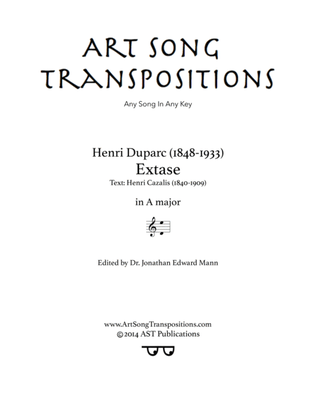 Book cover for DUPARC: Extase (transposed to A major)