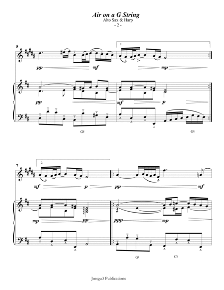 Bach: Air on a G String for Alto Sax & Harp Chamber Music scores gallery preview page 2