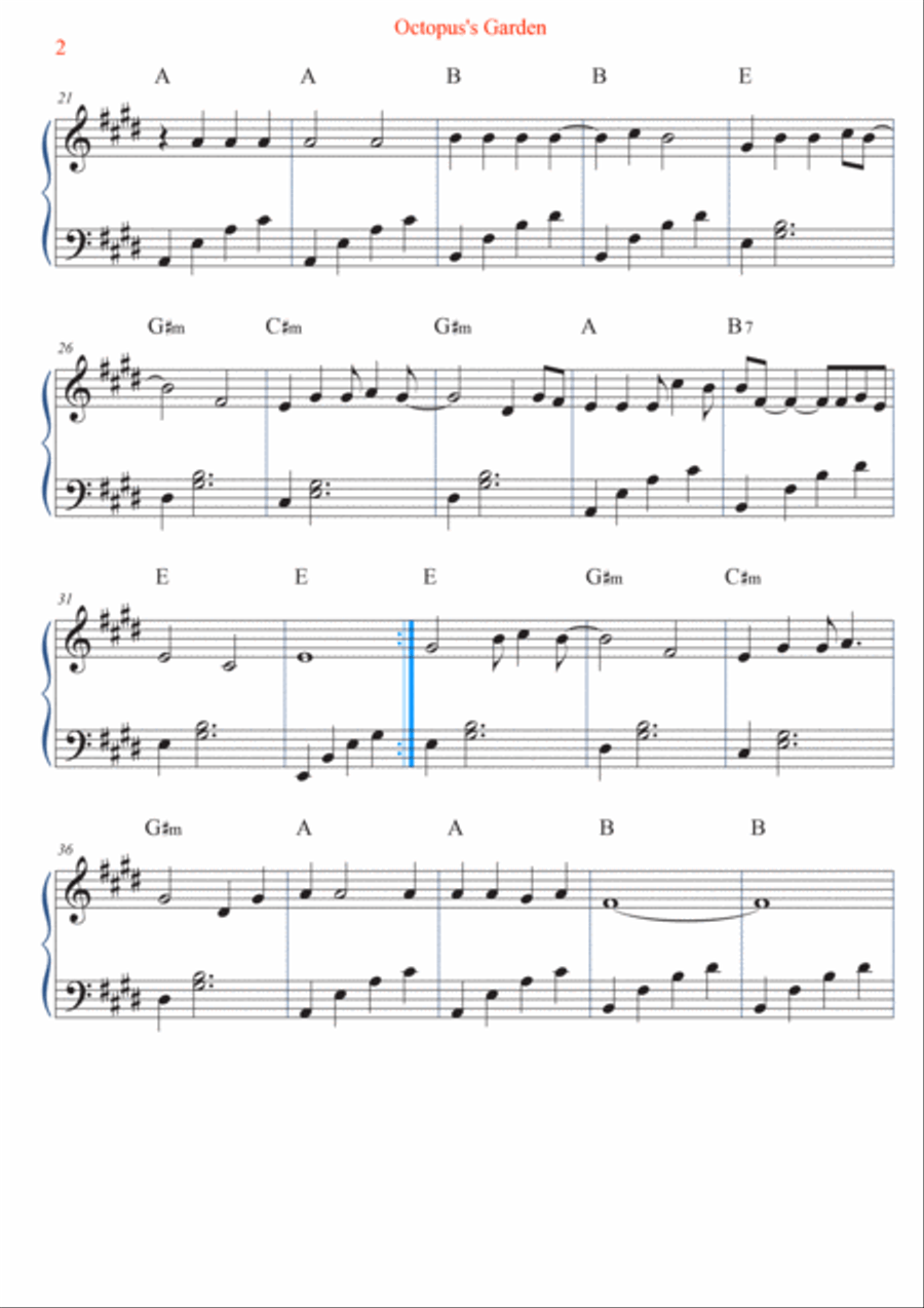 Octopus's Garden Octopus's Garden Easy Piano scores gallery preview page 2