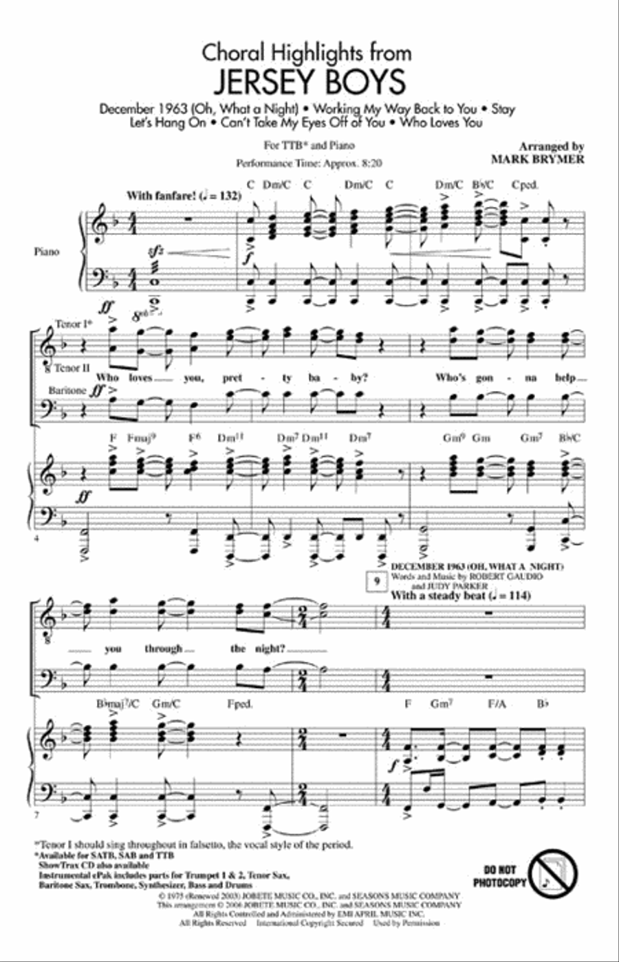 Jersey Boys (Choral Highlights) TTB scores gallery preview page 2