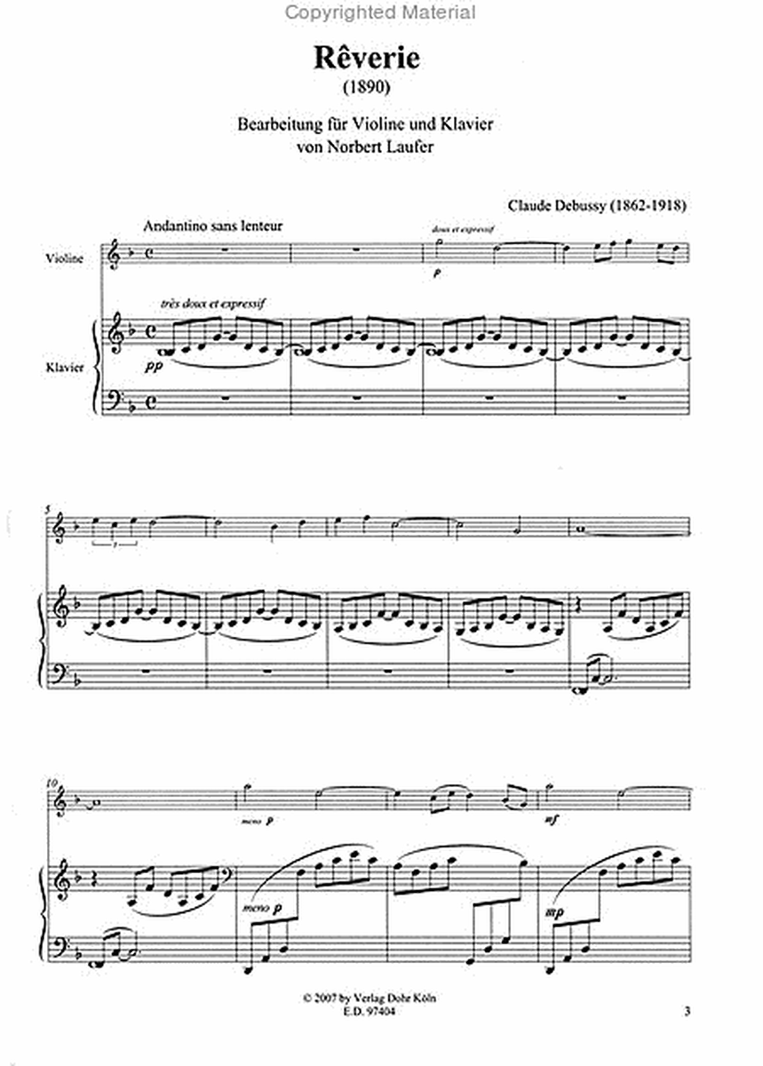 Reverie (1890) (für Violine und Klavier)