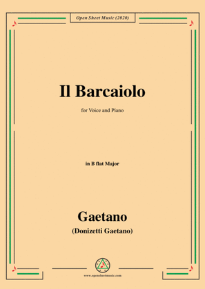 Book cover for Donizetti-Il Barcaiolo,in B flat Major,for Voice and Piano