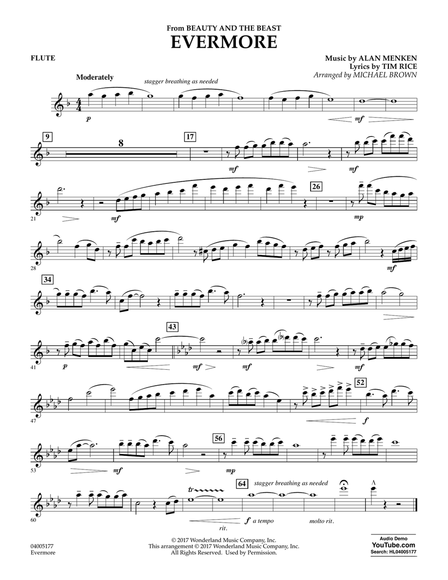 Evermore (from Beauty and the Beast) (arr. Michael Brown) - Flute Concert Band scores gallery preview page 1