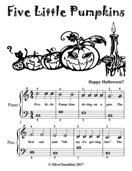 Five Little Pumpkins Easiest Piano Sheet Music