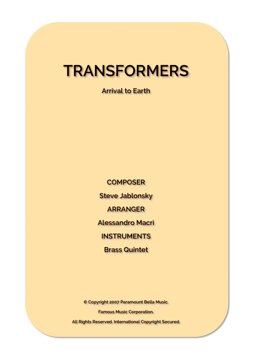 Transformers: Arrival To Earth Brass Ensemble scores gallery preview page 1