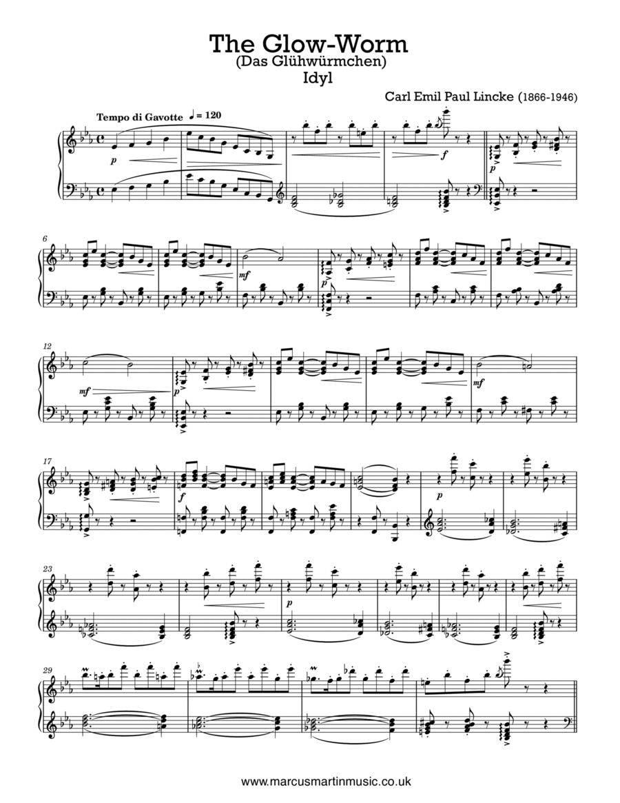 The Glow Worm Idyl for solo piano
