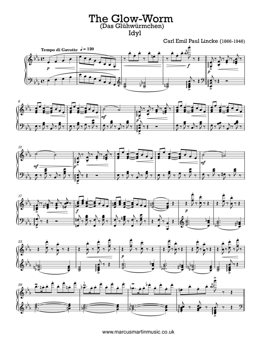 The Glow Worm Idyl for solo piano Piano Solo scores gallery preview page 1