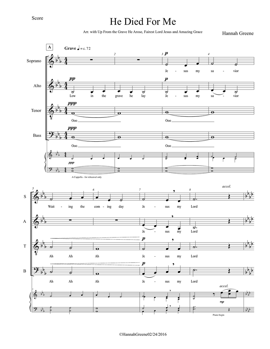 He Died For Me 4-Part scores gallery preview page 3