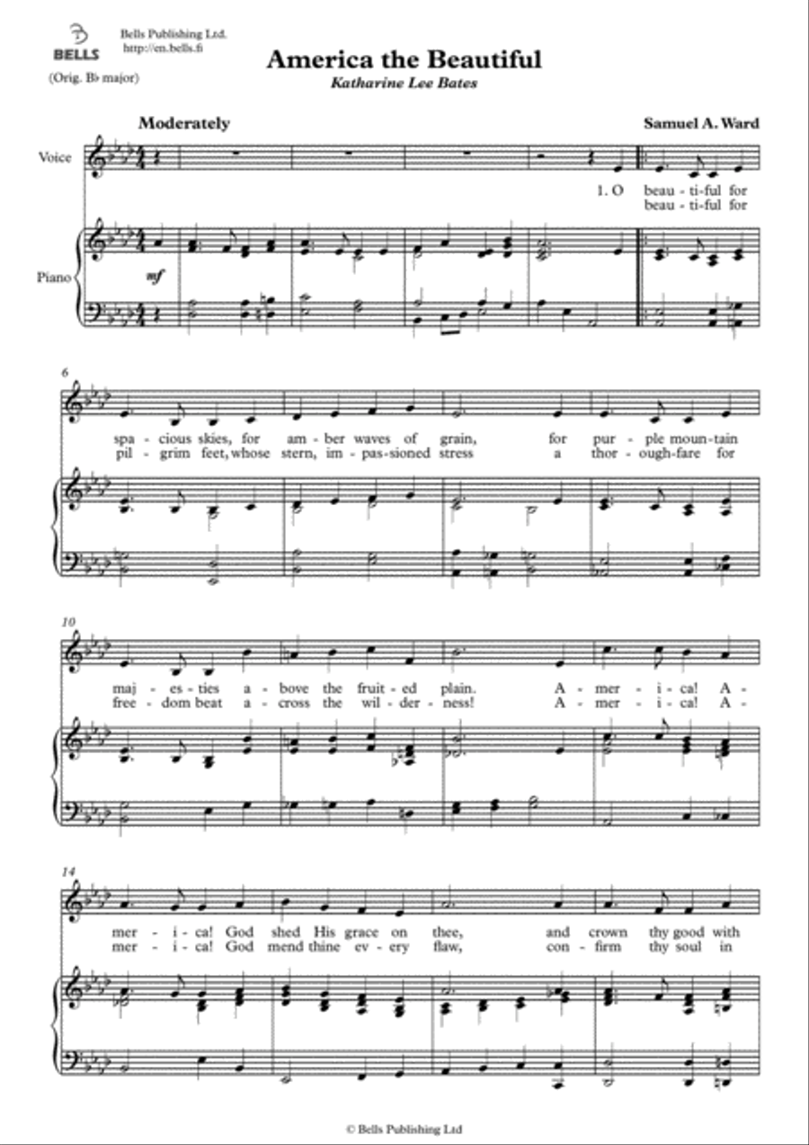 America the Beautiful (A-flat Major) Voice Solo scores gallery preview page 1