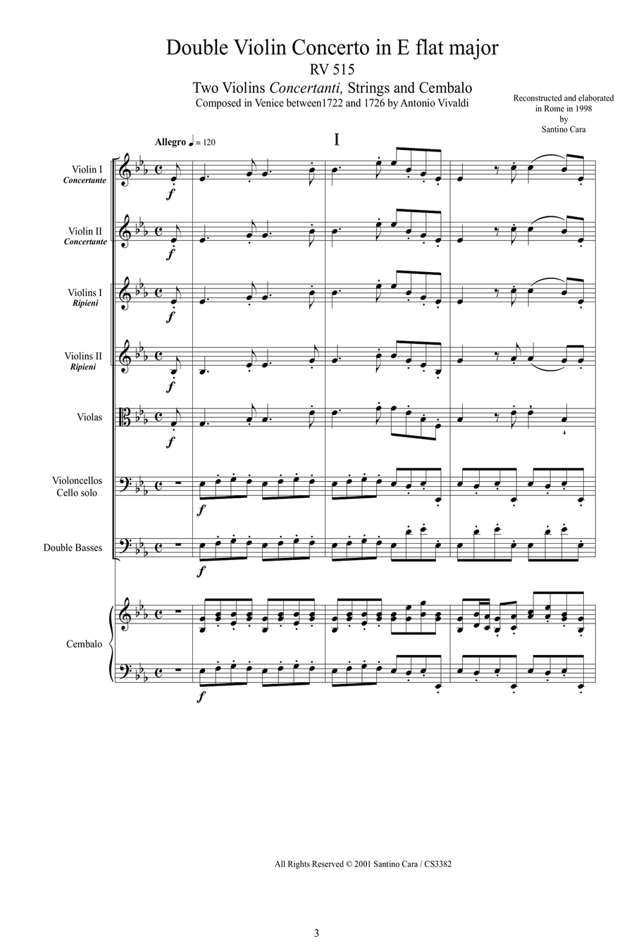 Vivaldi - Double Violin Concerto in E flat major RV 515 for Two Violins, Strings and Cembalo Chamber Orchestra scores gallery preview page 3