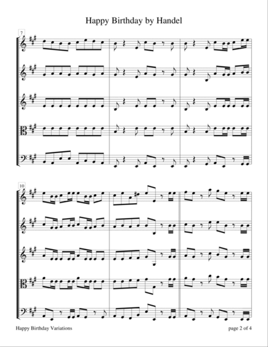 Happy Birthday by Handel (for String Quartet) String Quartet scores gallery preview page 5
