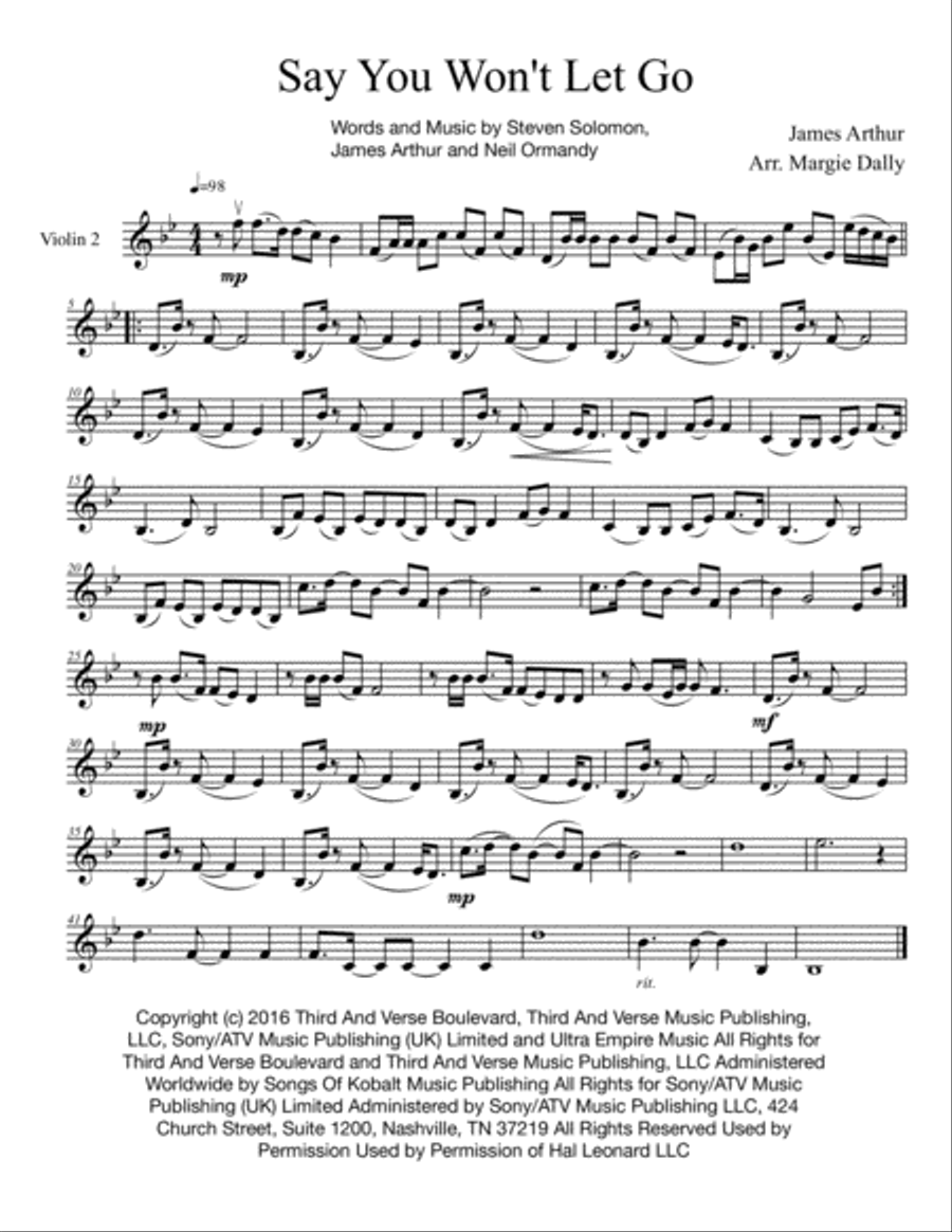 Say You Won't Let Go String Quartet scores gallery preview page 2