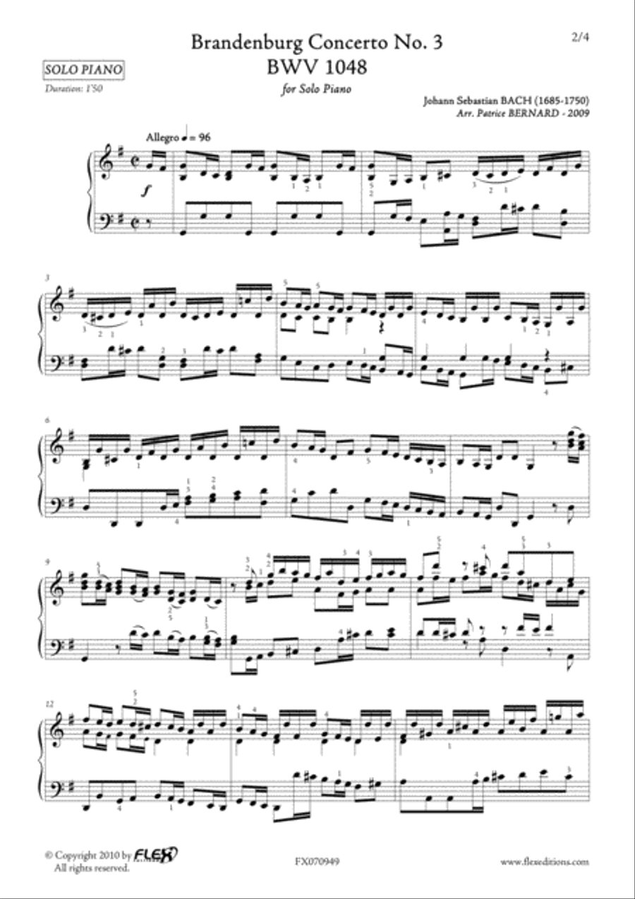 Brandenburg Concerto No.3 - Extracts Piano Solo scores gallery preview page 2