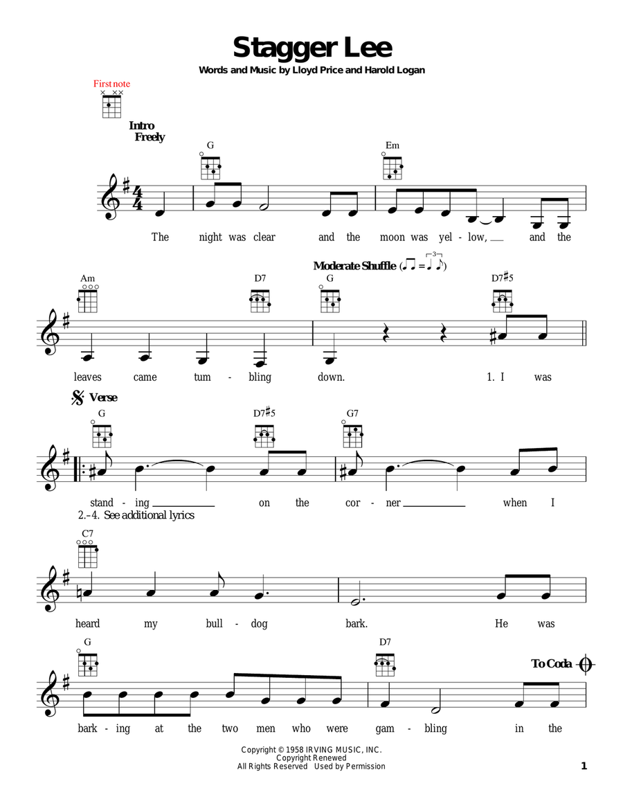 Stagger Lee Ukulele scores gallery preview page 1