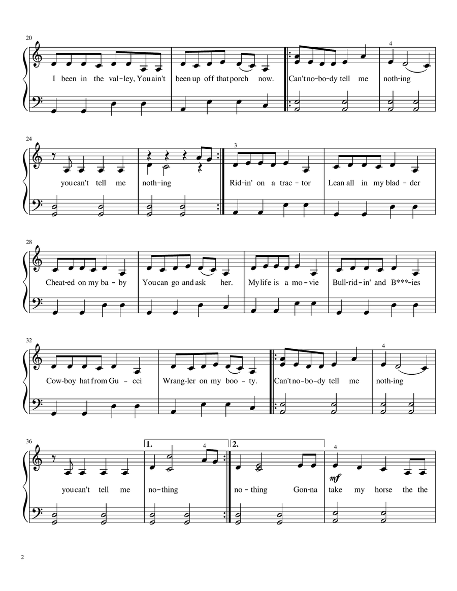 Old Town Road (remix) Old Town Road (remix) Easy Piano scores gallery preview page 2