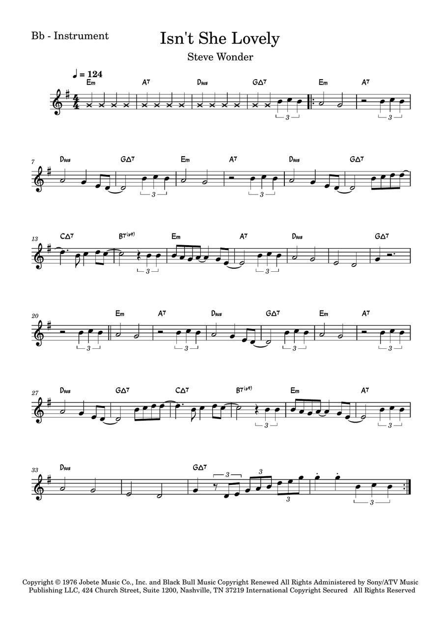 Isn't She Lovely B-Flat Trumpet scores gallery preview page 1