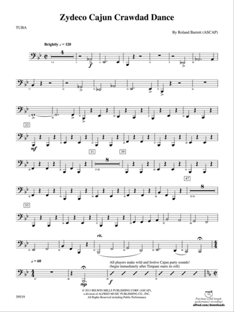 Zydeco Cajun Crawdad Dance: Tuba Concert Band scores gallery preview page 1