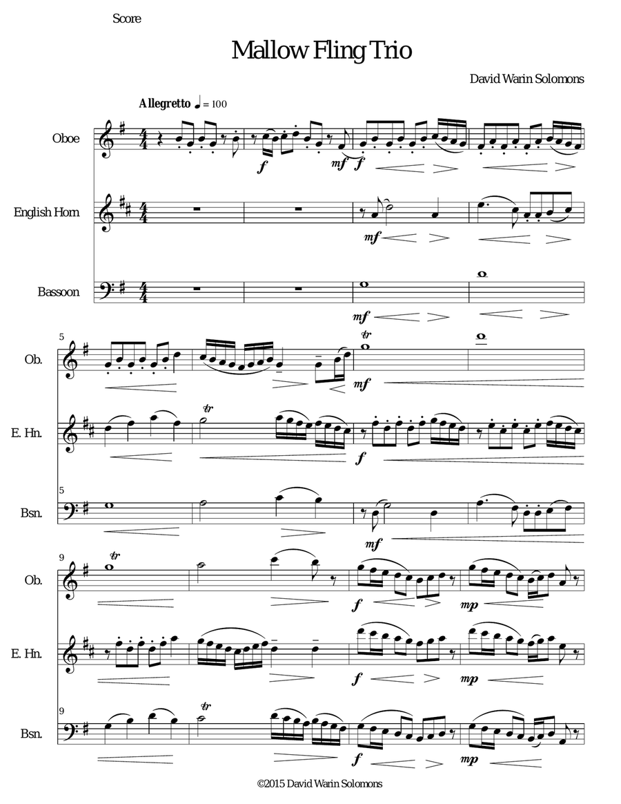 The Mallow Fling for double-reed trio (oboe, cor anglais, bassoon) Woodwind Trio scores gallery preview page 1