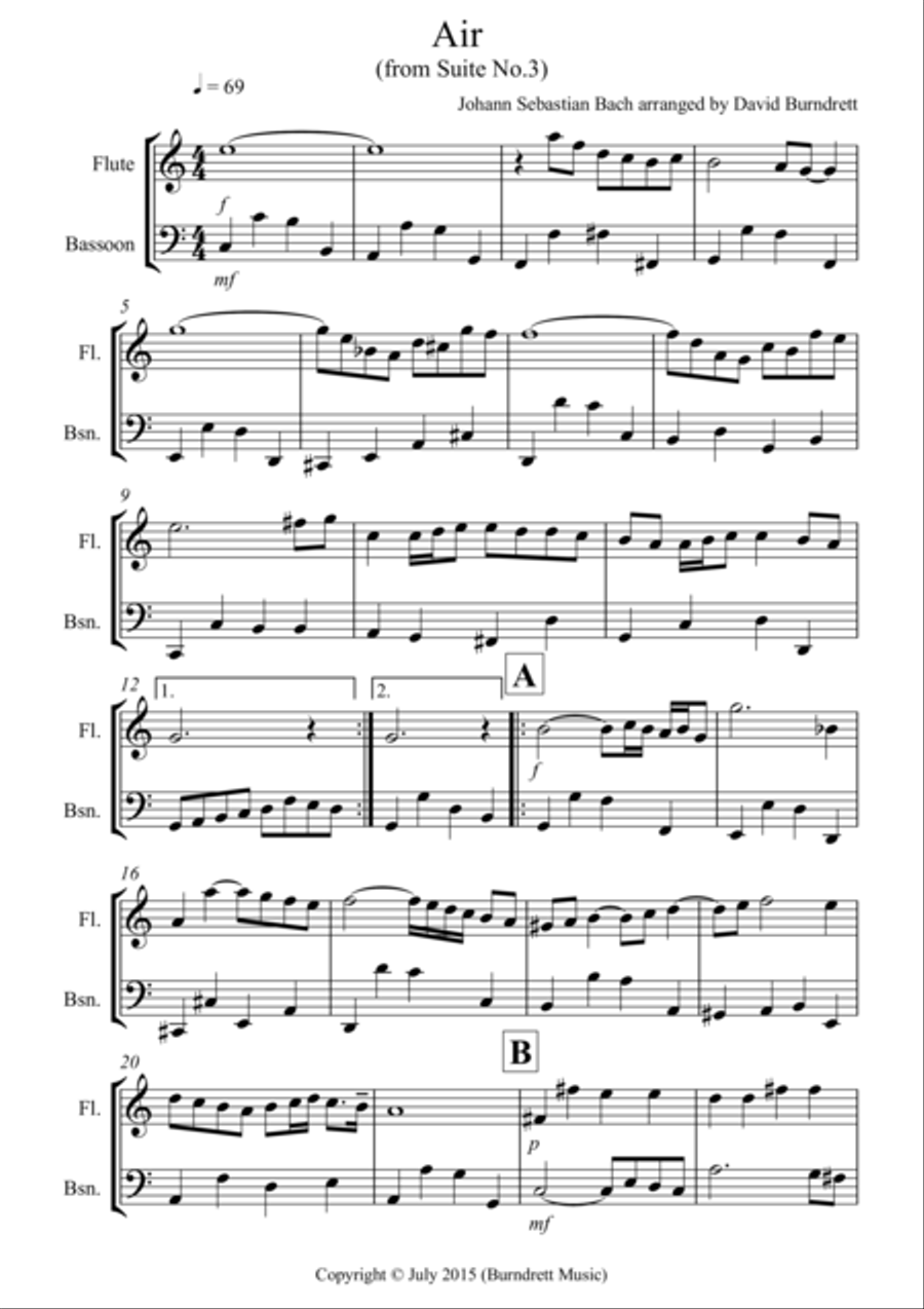 Air on a G String for Flute and Bassoon Duet Bassoon scores gallery preview page 1
