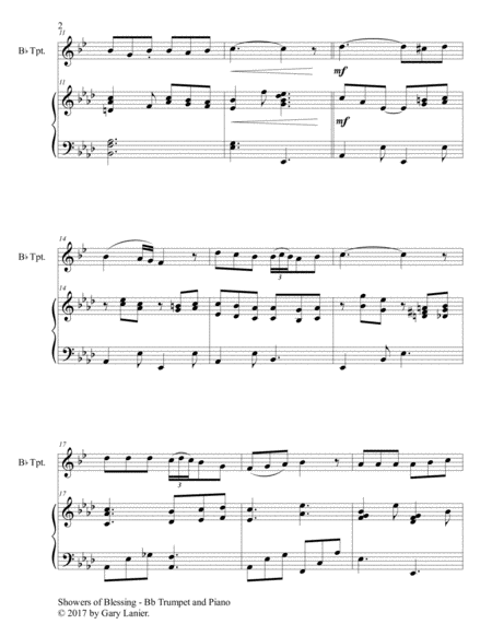 SHOWERS OF BLESSING (Duet – Bb Trumpet & Piano with Score/Part) image number null