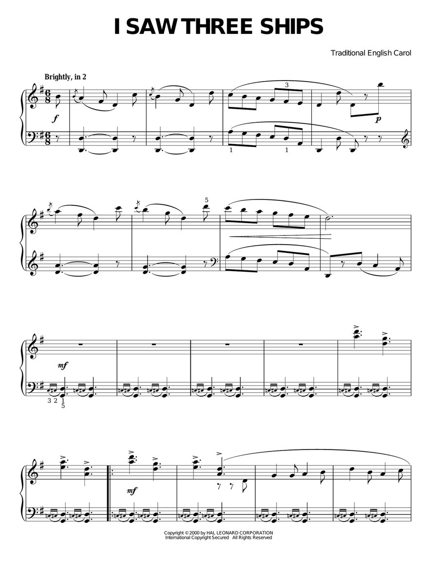 I Saw Three Ships Piano Solo scores gallery preview page 1