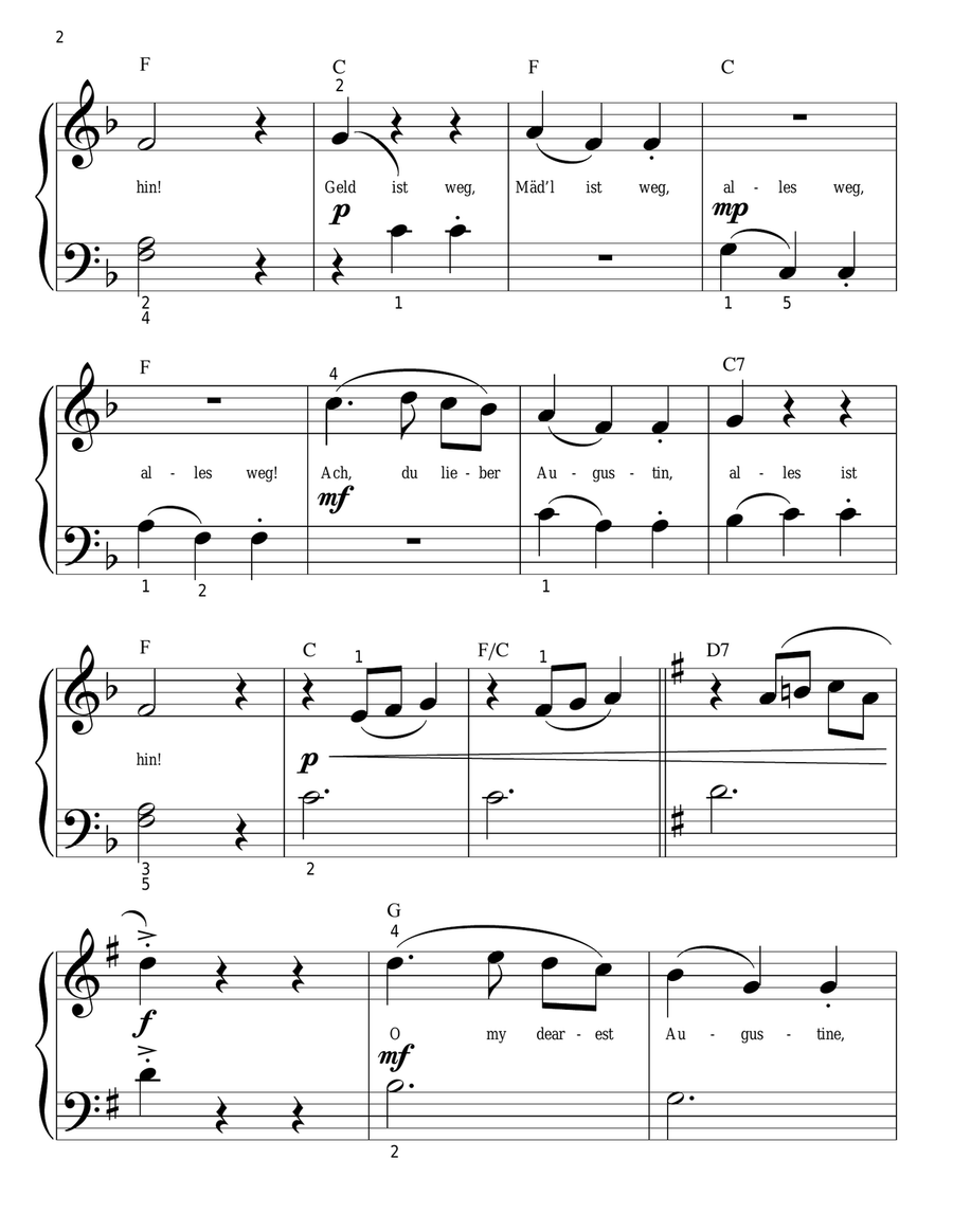 Ach Du Lieber Augustin (O My Dearest Augustine) (arr. Phillip Keveren) Easy Piano scores gallery preview page 2