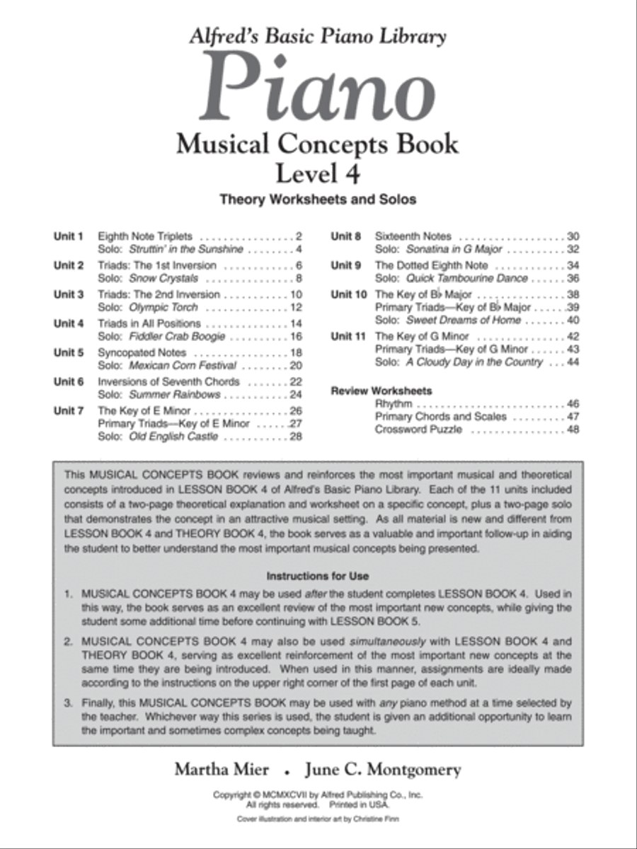 Alfred's Basic Piano Course Musical Concepts, Level 4 Piano Method scores gallery preview page 2