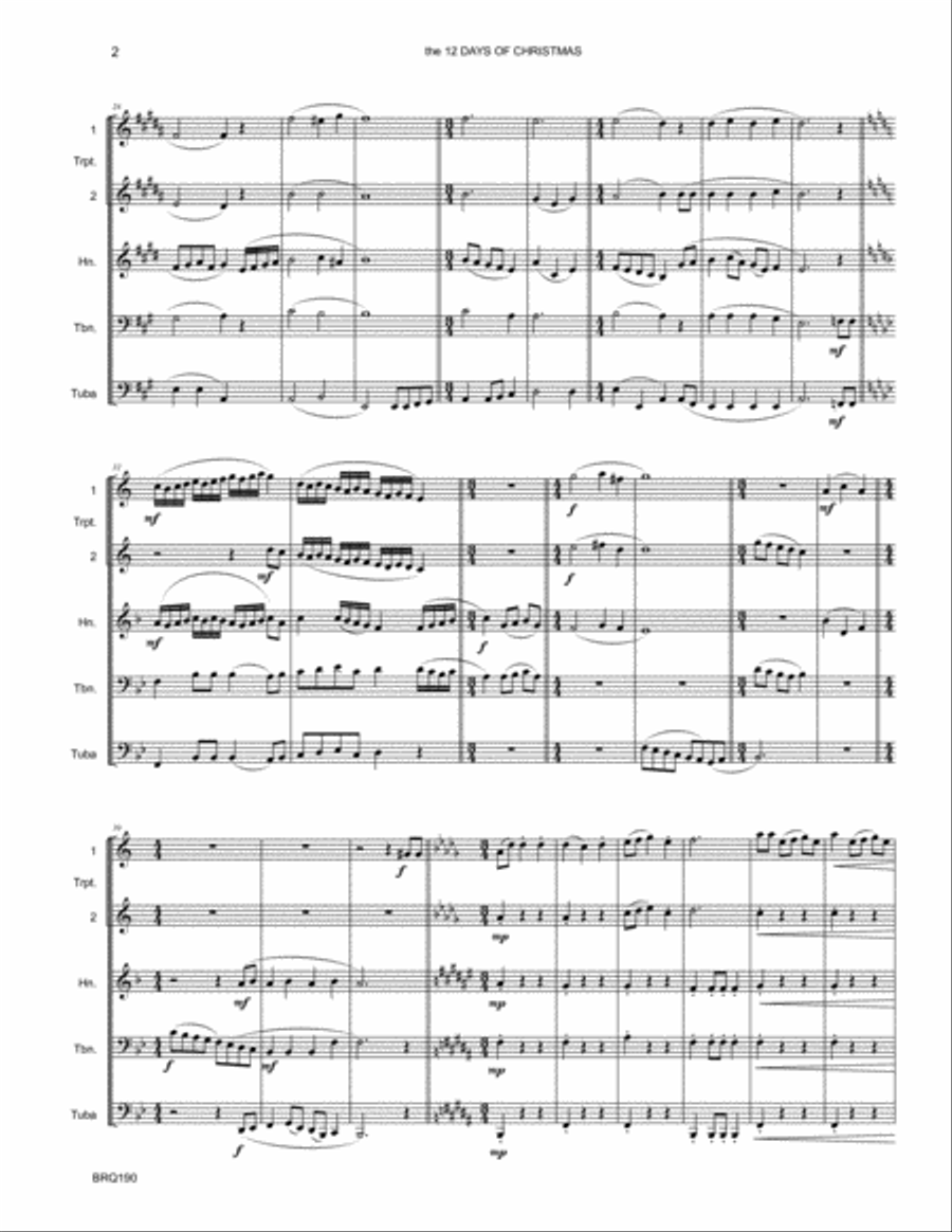 12 DAYS in 12 KEYS for BRASS QUINTET (the 12 Days of Christmas) Brass Quintet scores gallery preview page 2
