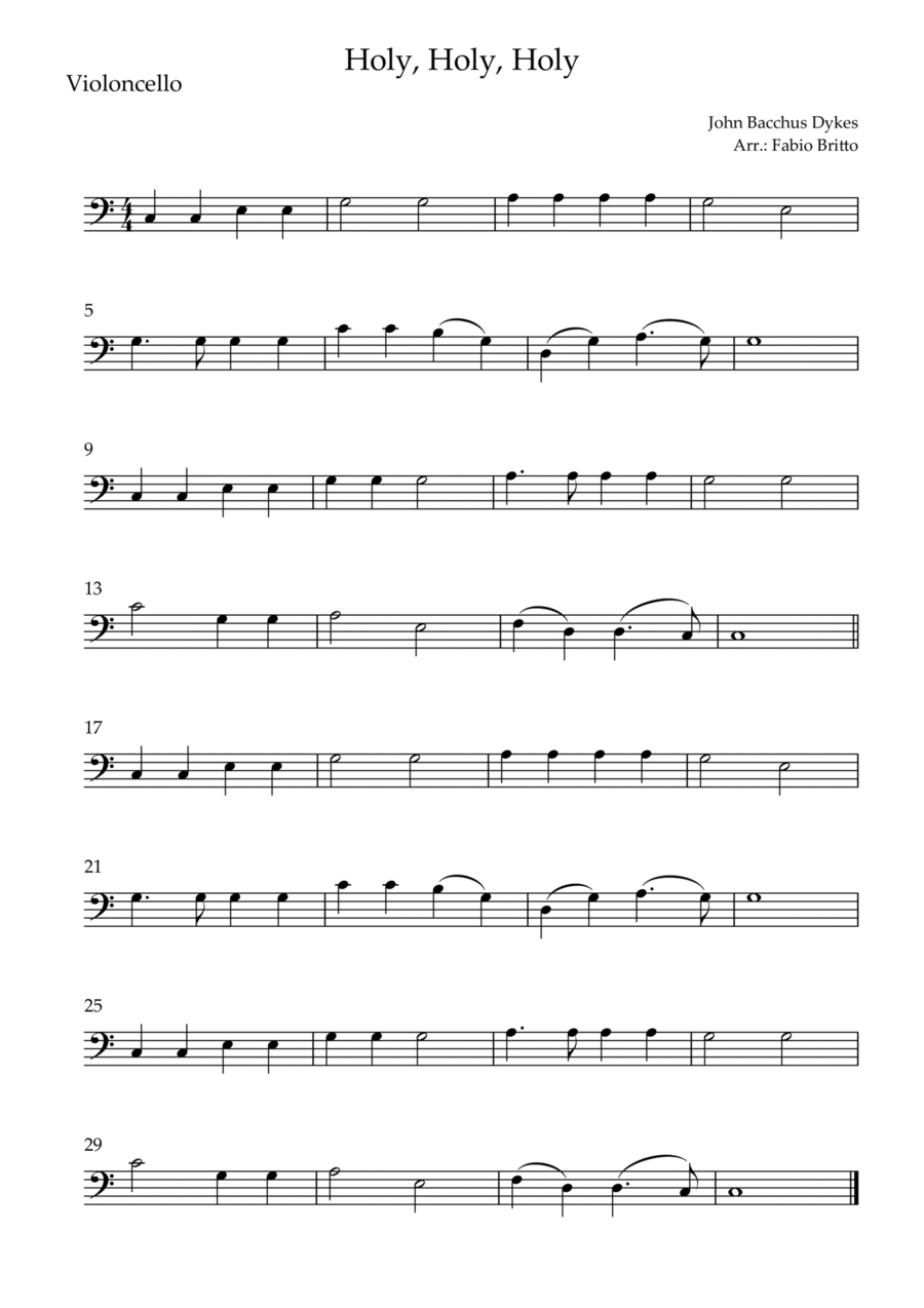 Holy, Holy, Holy (Traditional Christian Song) for Cello Solo Cello Solo scores gallery preview page 1