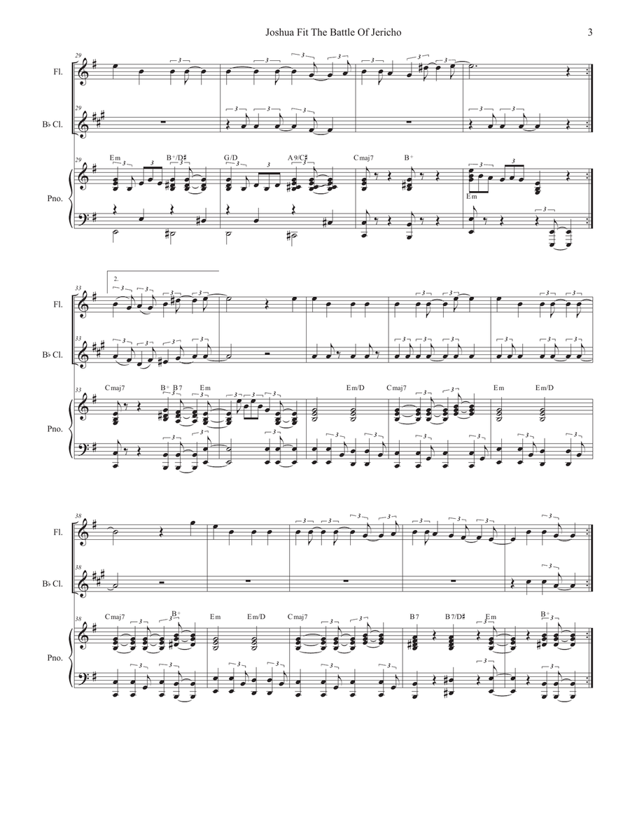 Joshua Fit The Battle of Jericho (Duet for Flute and Bb-Clarinet) by Mahalia Jackson Woodwind Duet - Digital Sheet Music page 3