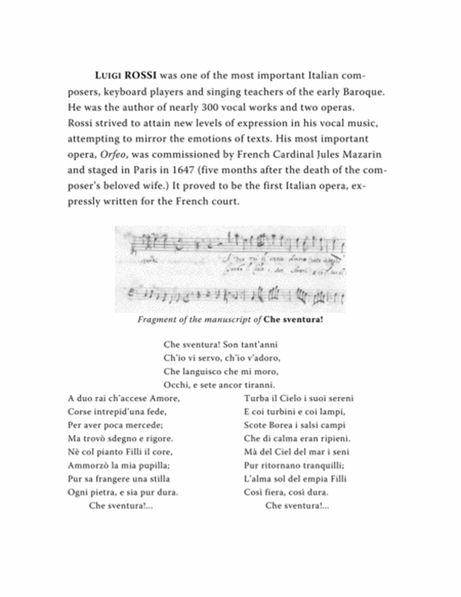 ROSSI Luigi: Che sventura!, cantata for Voice (Soprano/Tenor) and Piano (C major) image number null