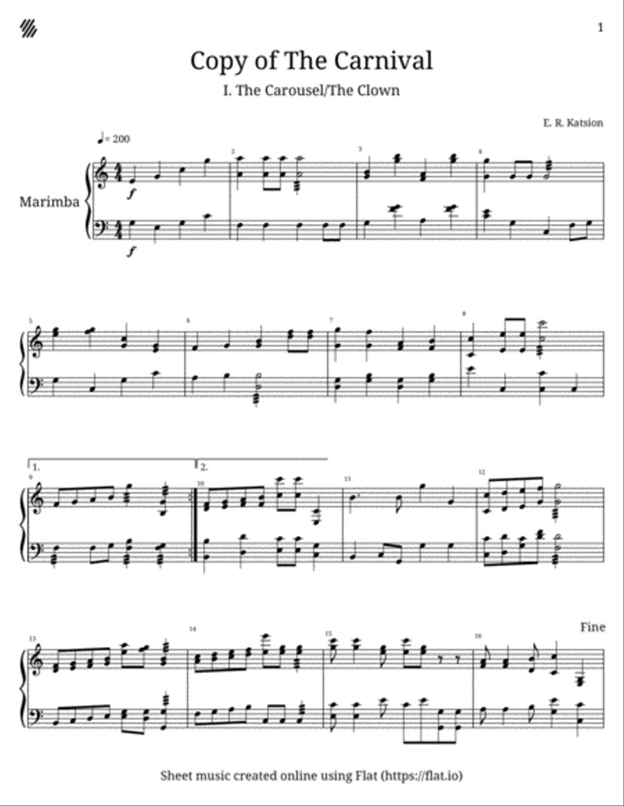 The Carnival I: The Carousel/The Clown Marimba scores gallery preview page 1